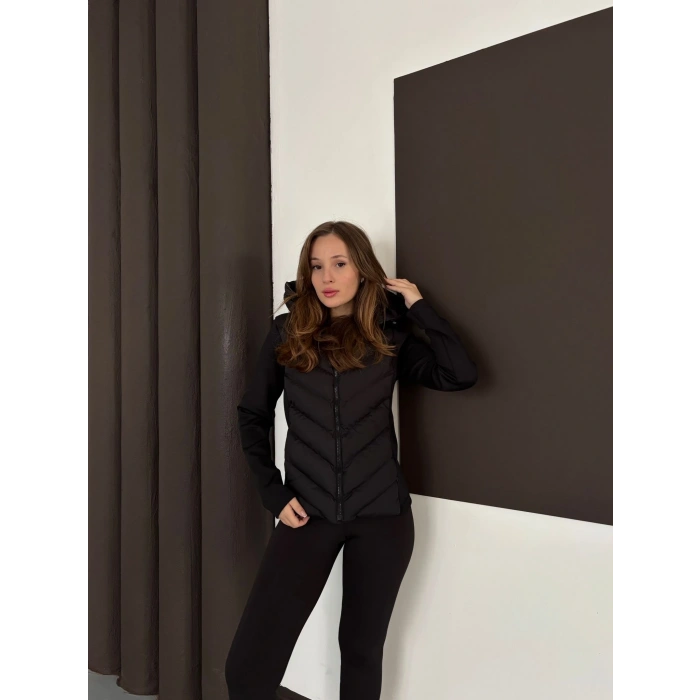 Kapüşonlu Şişme Mont Siyah