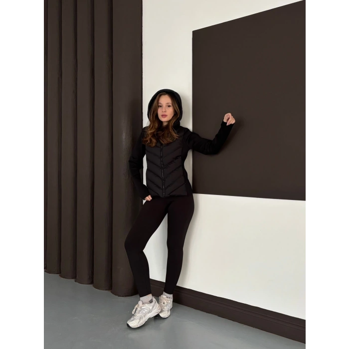 Kapüşonlu Şişme Mont Siyah