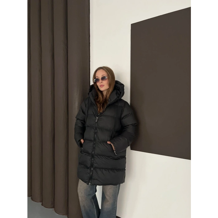 Kapüşonlu Şişme Mont Siyah