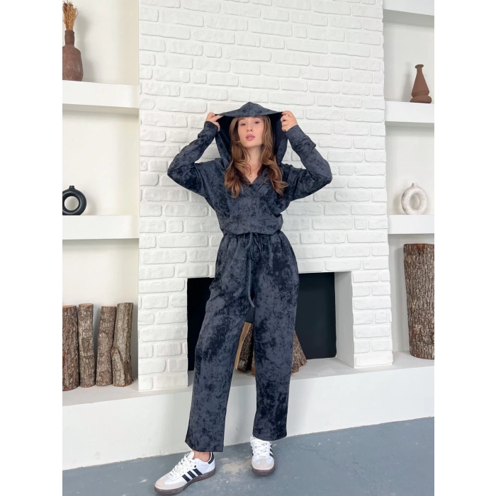 Kapüşonlu Spor-Şık Günlük Takım Lacivert