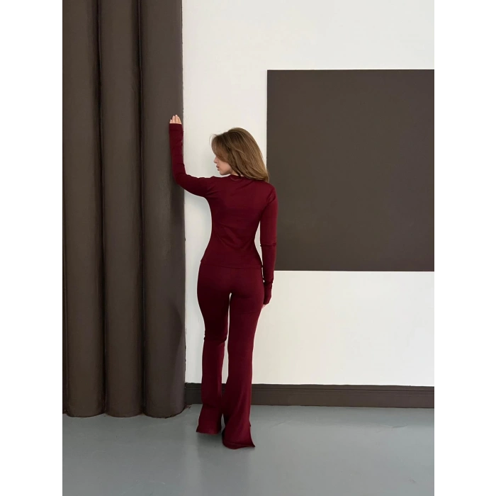 Kare Yaka İspanyol Paça İkili Takım Bordo