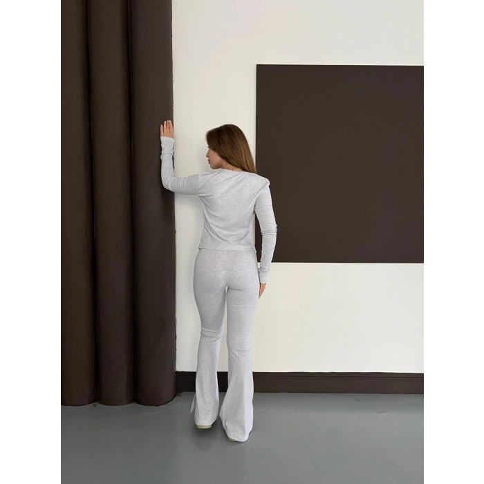 Kare Yaka İspanyol Paça İkili Takım Gri