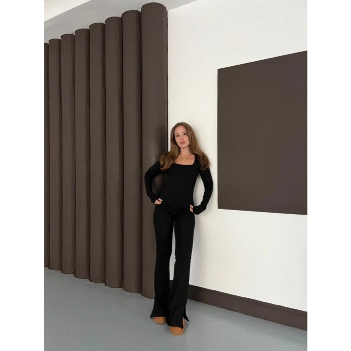 Kare Yaka İspanyol Paça İkili Takım Siyah