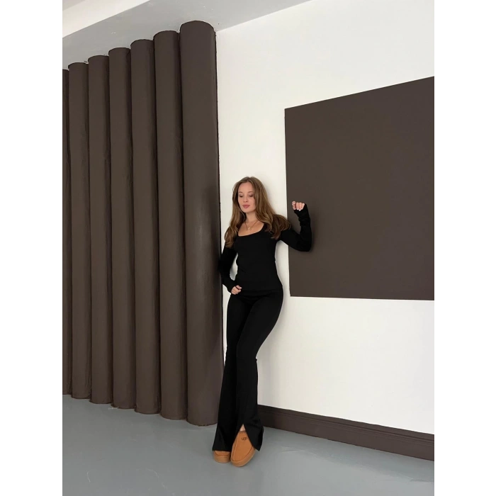 Kare Yaka İspanyol Paça İkili Takım Siyah