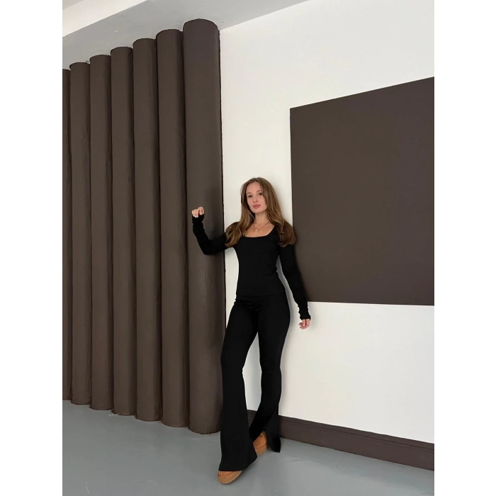 Kare Yaka İspanyol Paça İkili Takım Siyah