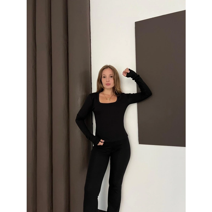 Kare Yaka İspanyol Paça İkili Takım Siyah