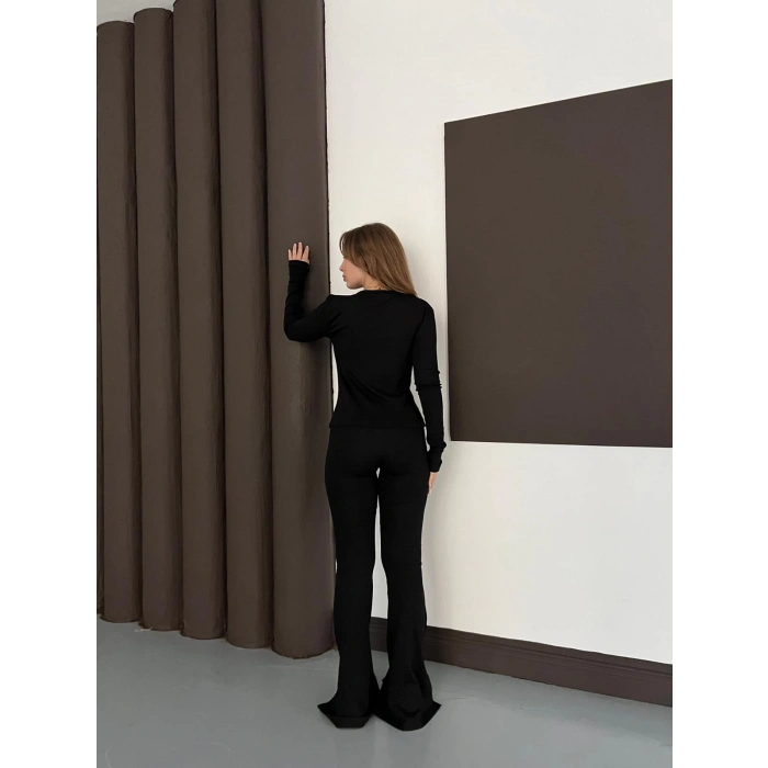 Kare Yaka İspanyol Paça İkili Takım Siyah