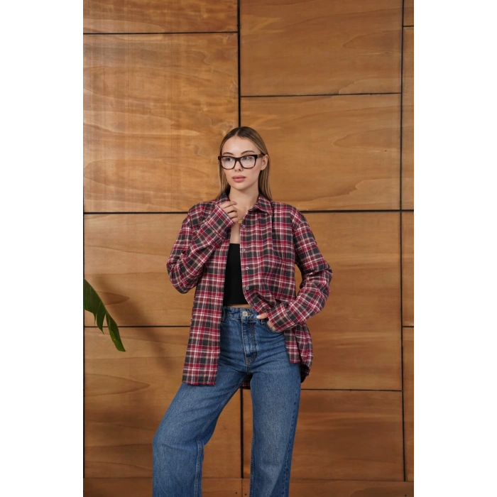 Kareli Desen Oduncu Gömlek Bordo