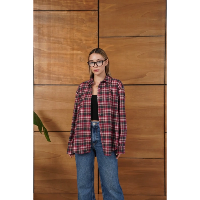 Kareli Desen Oduncu Gömlek Bordo