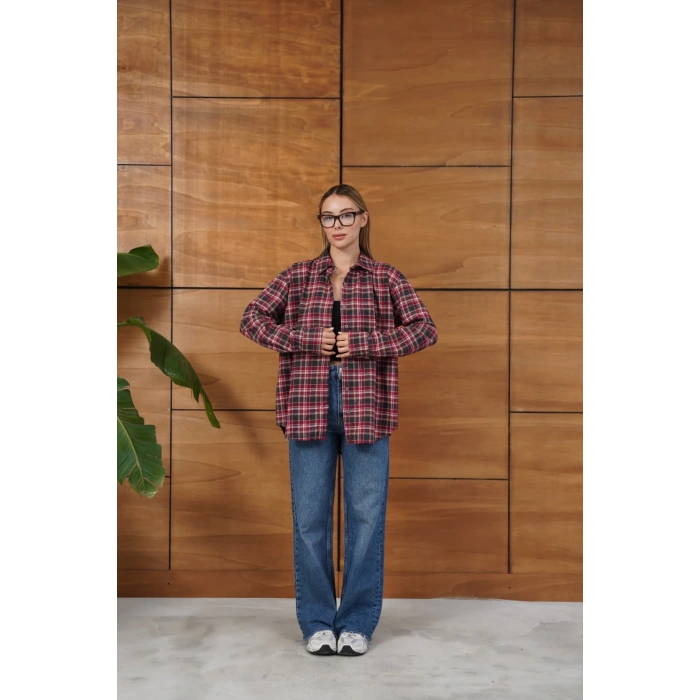 Kareli Desen Oduncu Gömlek Bordo