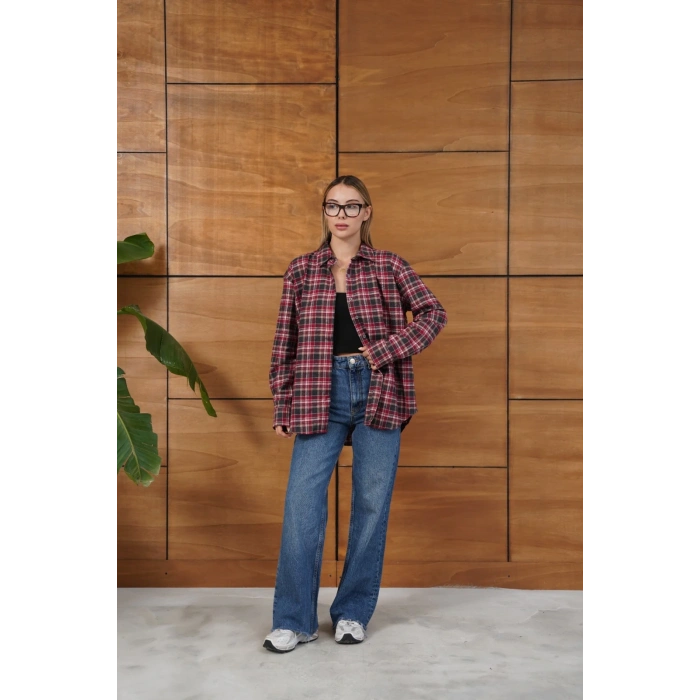 Kareli Desen Oduncu Gömlek Bordo