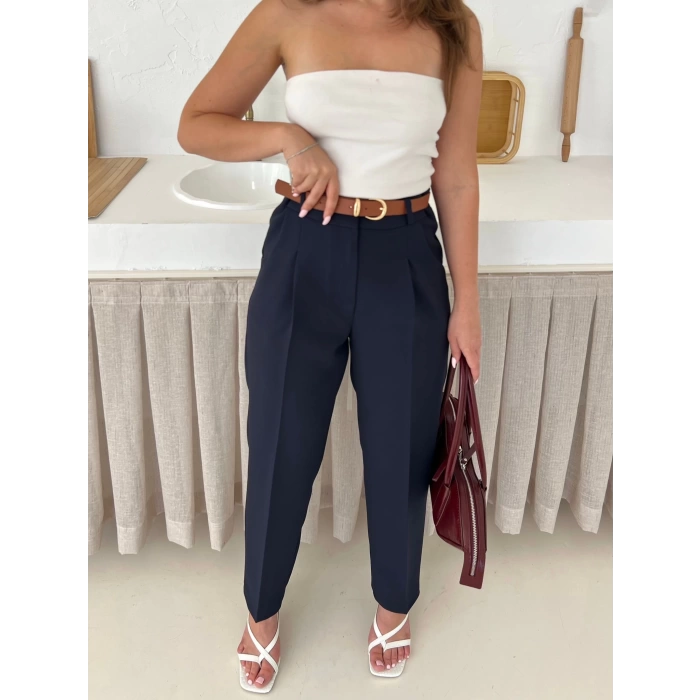 Kemer Detaylı Double Kumaş Pantolon Lacivert