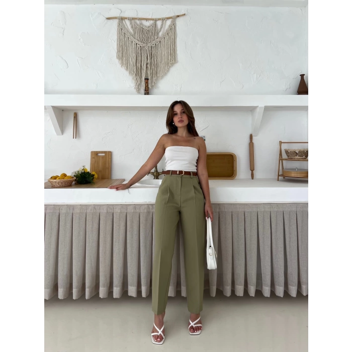 Kemer Detaylı Double Kumaş Pantolon Haki