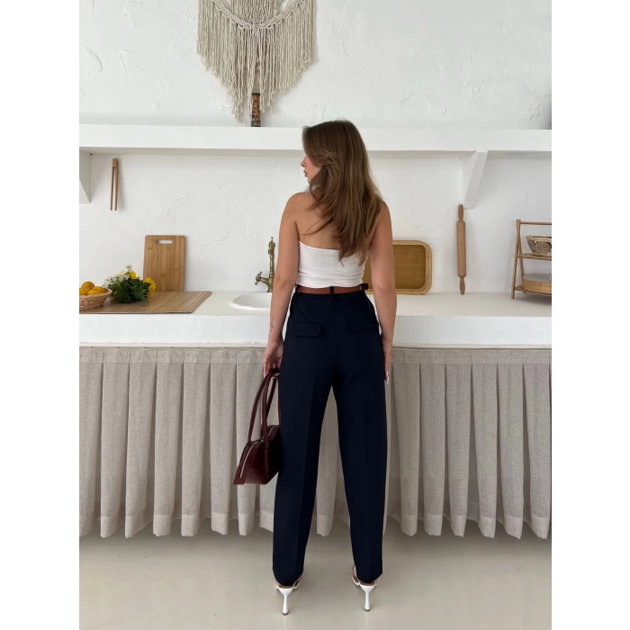Kemer Detaylı Double Kumaş Pantolon Siyah