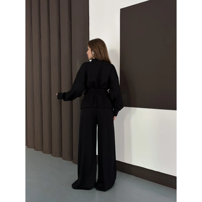 Kemer Detaylı Pantolonlu İkili Takım Siyah