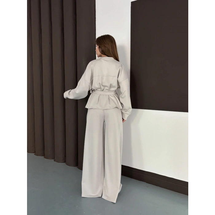 Kemer Detaylı Pantolonlu İkili Takım Taş