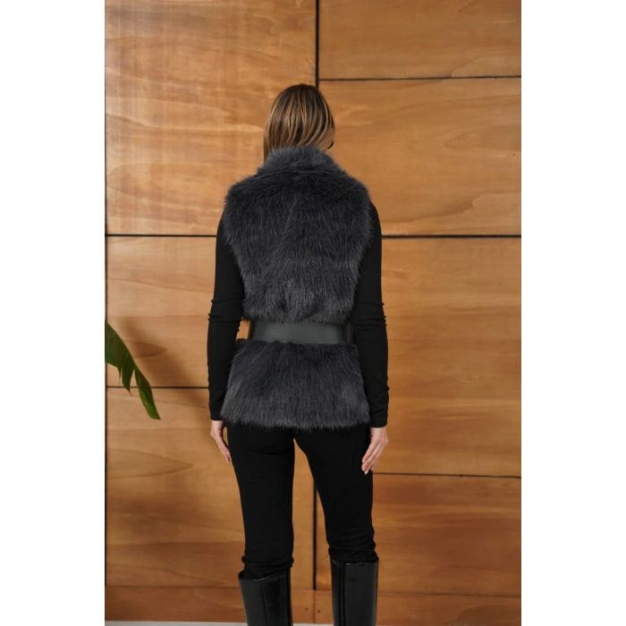 Kemer Detaylı Peluş Yelek Antrasit