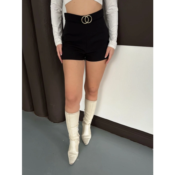 Kemer Detaylı Şort Siyah