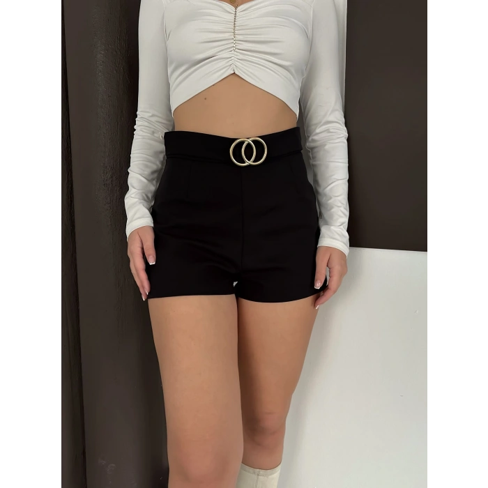 Kemer Detaylı Şort Siyah