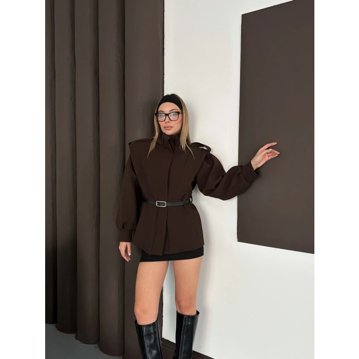 Kemer Detaylı Tasarım Ceket Acı Kahve