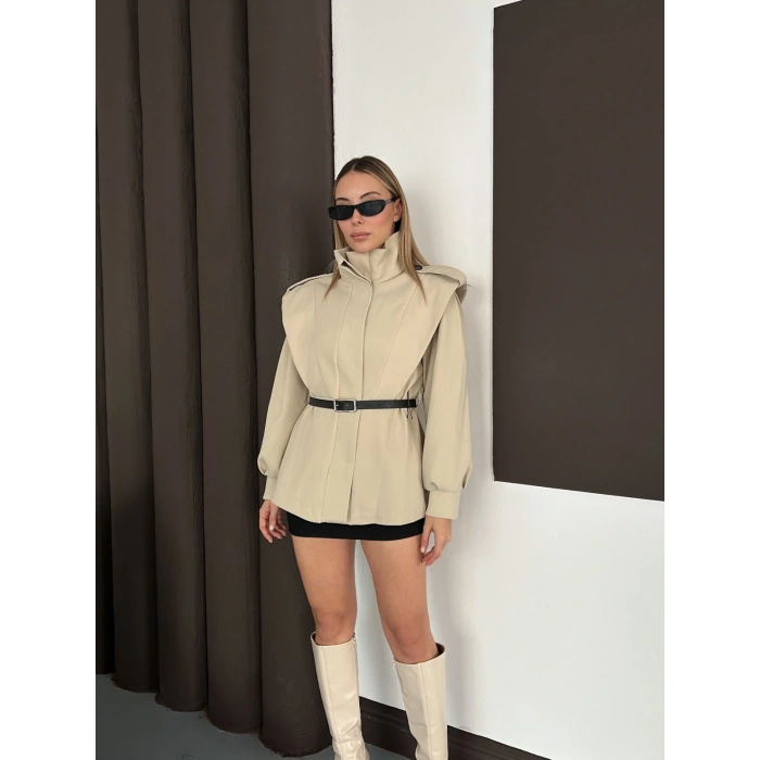 Kemer Detaylı Tasarım Ceket Bej