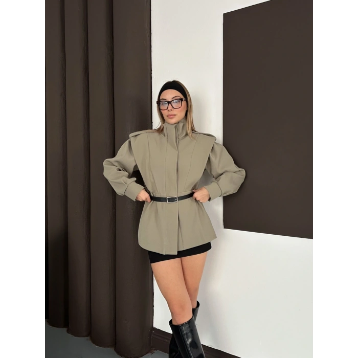 Kemer Detaylı Tasarım Ceket Haki