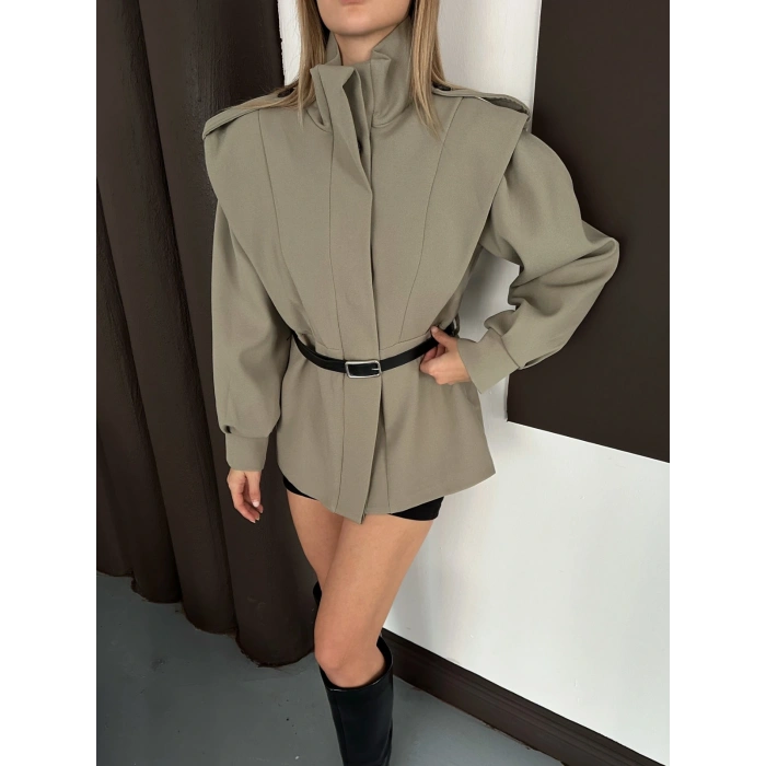 Kemer Detaylı Tasarım Ceket Haki