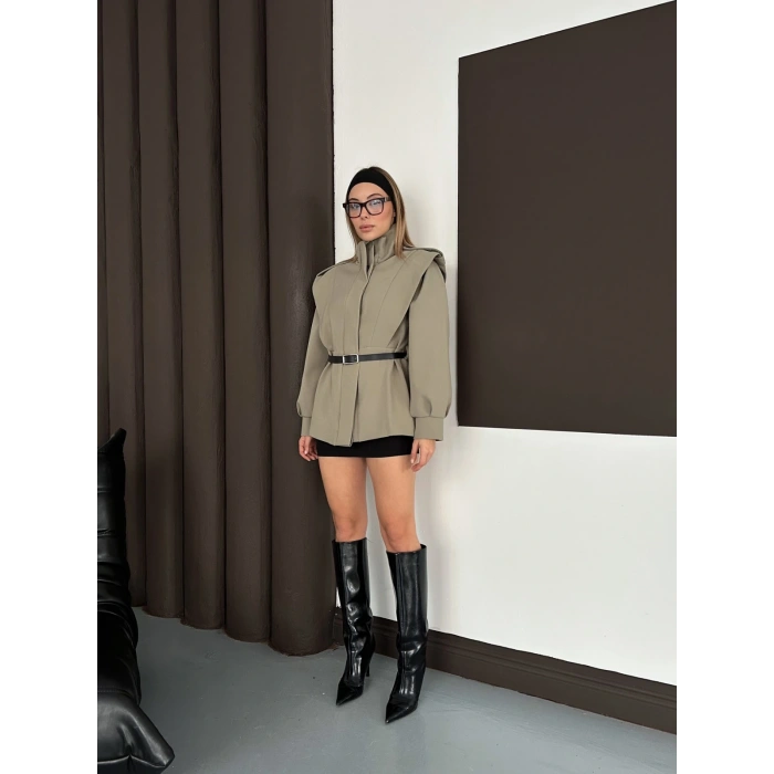 Kemer Detaylı Tasarım Ceket Haki