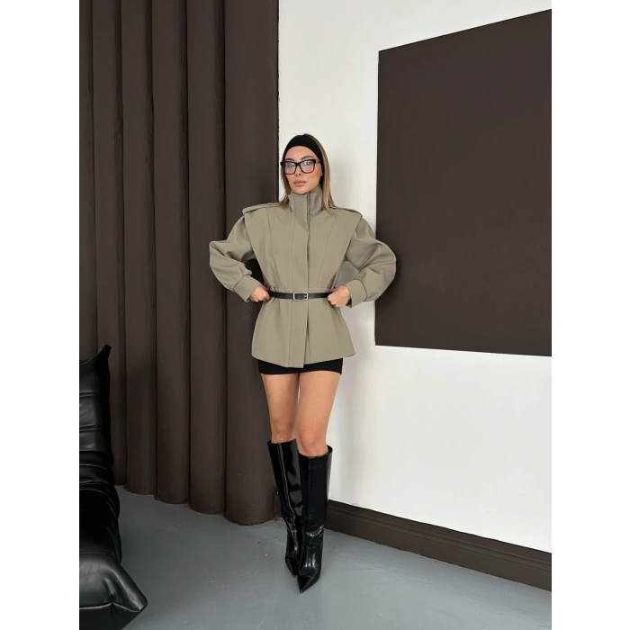 Kemer Detaylı Tasarım Ceket Haki