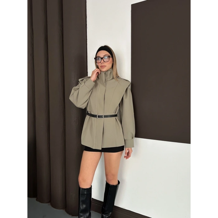 Kemer Detaylı Tasarım Ceket Haki