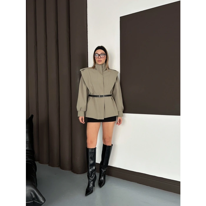 Kemer Detaylı Tasarım Ceket Haki