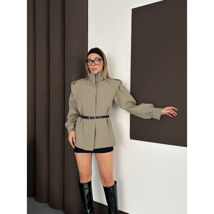 Kemer Detaylı Tasarım Ceket Haki