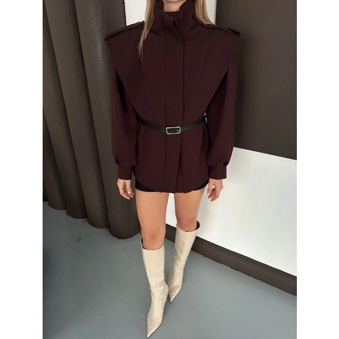 Kemer Detaylı Tasarım Ceket Mürdüm