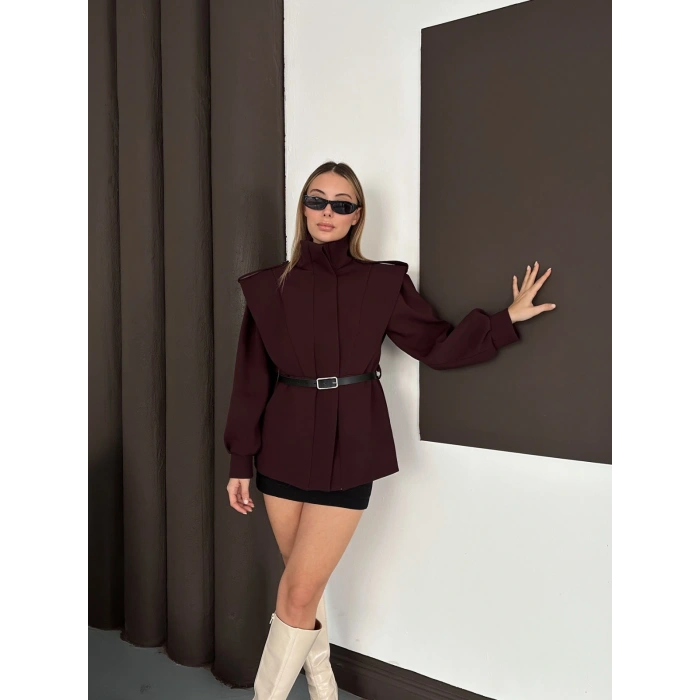 Kemer Detaylı Tasarım Ceket Mürdüm