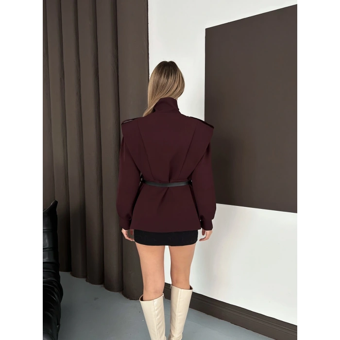 Kemer Detaylı Tasarım Ceket Mürdüm