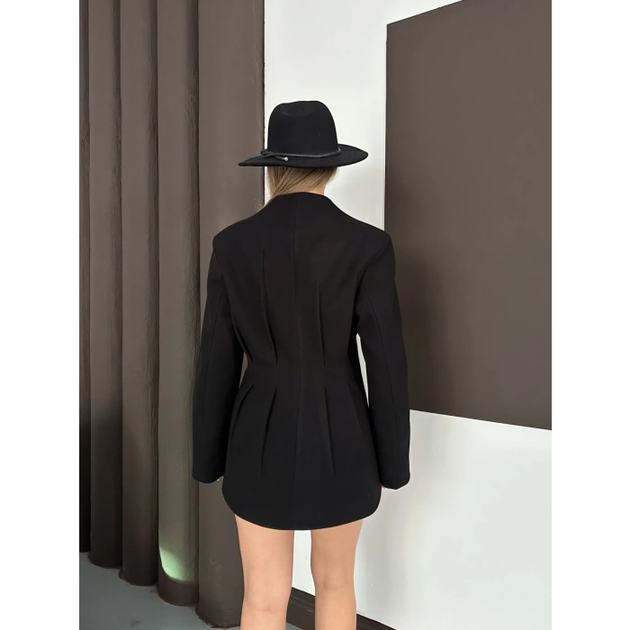 Düğme Detaylı Ceket Elbise Siyah