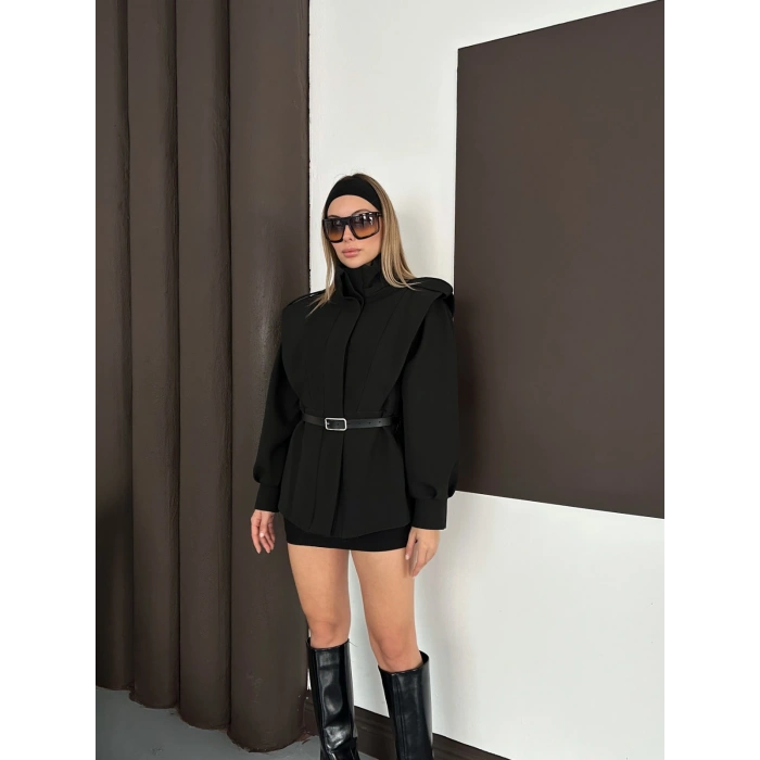 Kemer Detaylı Tasarım Ceket Siyah