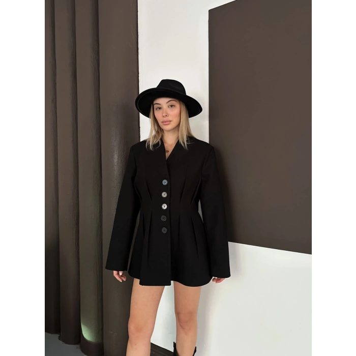 Düğme Detaylı Ceket Elbise Siyah