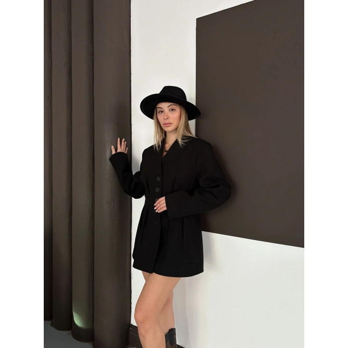 Düğme Detaylı Ceket Elbise Siyah