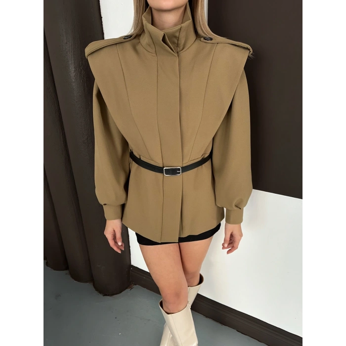 Kemer Detaylı Tasarım Ceket Yağ Yeşili