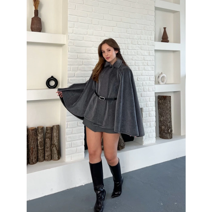 Kemer Detaylı Yarasa Kol Panço Antrasit