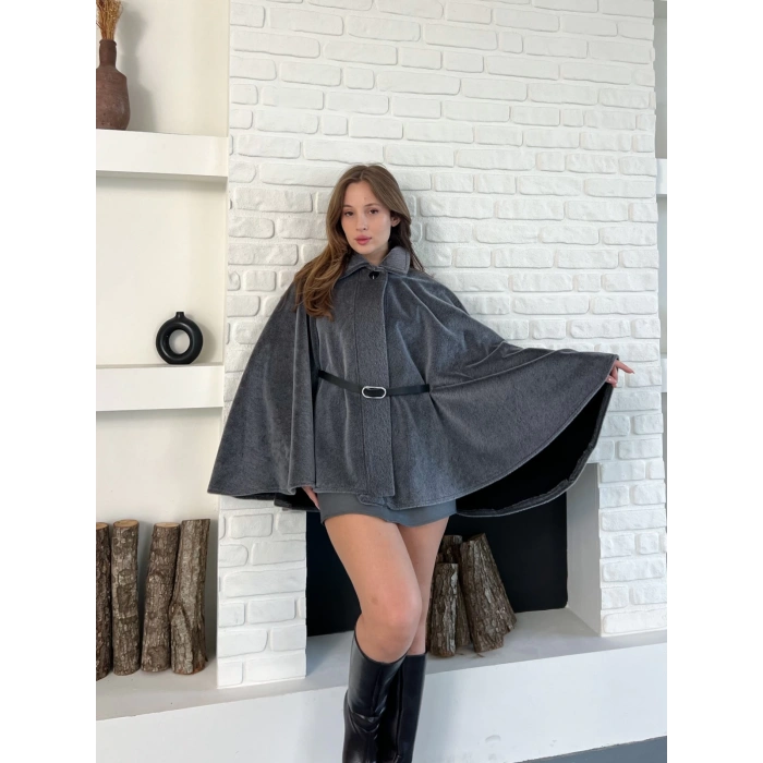 Kemer Detaylı Yarasa Kol Panço Antrasit