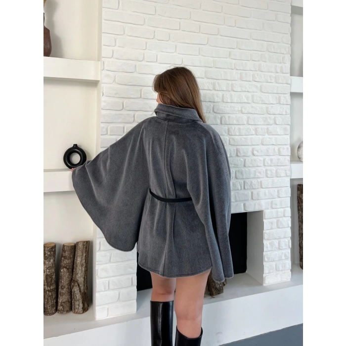 Kemer Detaylı Yarasa Kol Panço Antrasit