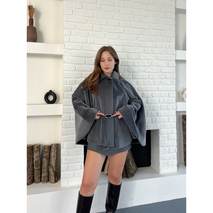 Kemer Detaylı Yarasa Kol Panço Antrasit