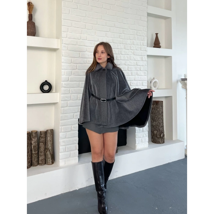 Kemer Detaylı Yarasa Kol Panço Antrasit