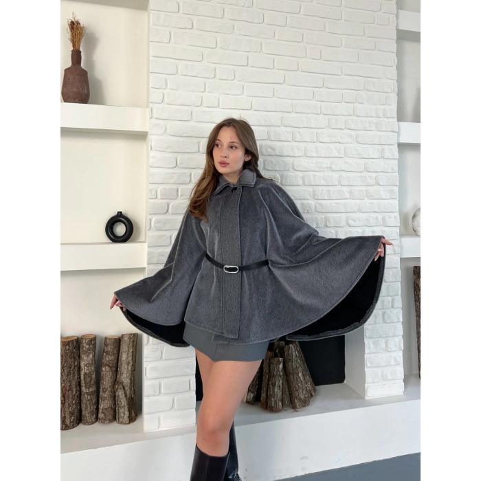 Kemer Detaylı Yarasa Kol Panço Antrasit