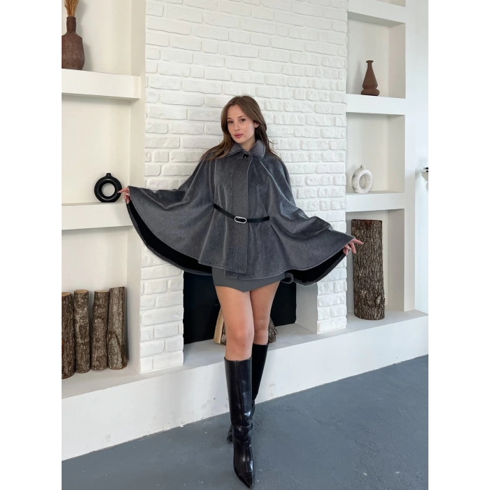 Kemer Detaylı Yarasa Kol Panço Antrasit