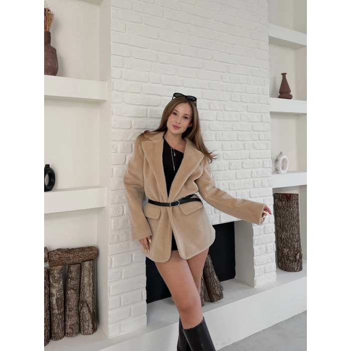 Kemer Detaylı Yumoş Ceket Bej
