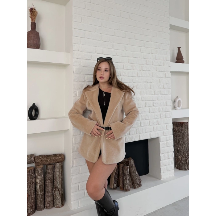Kemer Detaylı Yumoş Ceket Bej