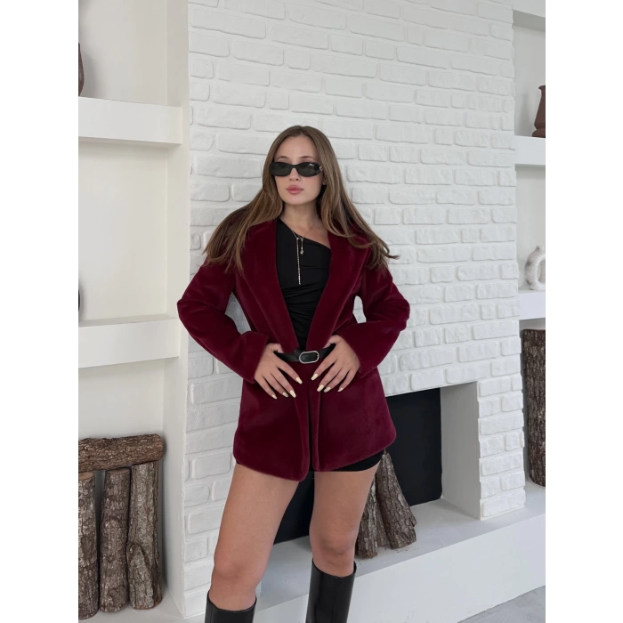 Kemer Detaylı Yumoş Ceket Bordo